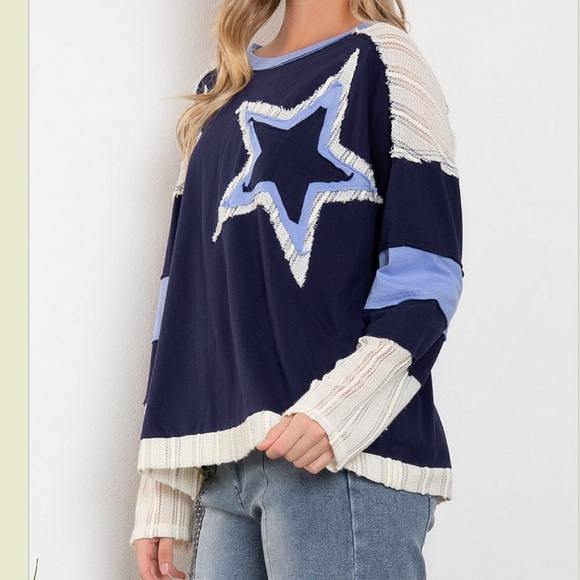 Blue Velvet “ Brenna “ Blue Velvet Star Patch Relaxed Fit Top 77 - Picture 3 of 7